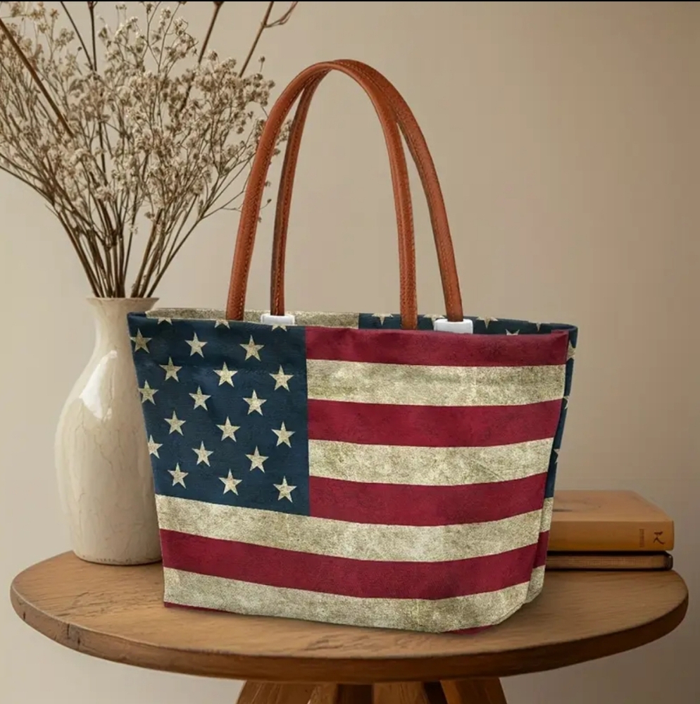 Large American Flag Themed Cloth Handbag Tote Bag